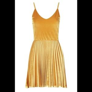 Velvet pleated gold dress